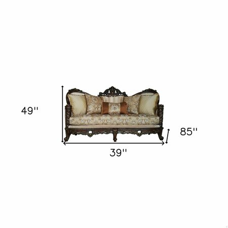 Homeroots 39 x 85 x 49 in. Fabric Dark Walnut Upholstery Wood Leg & Trim Sofa with 6 Pillows 348217